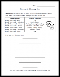 Diamante-writing worksheet for kids