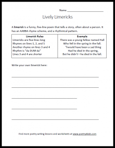Limerick writing worksheet for kids