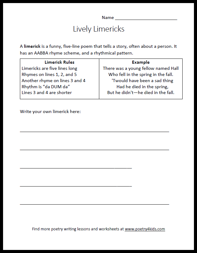  6 Limerick Comprehension Year 5 Reading Comprehension Passages For