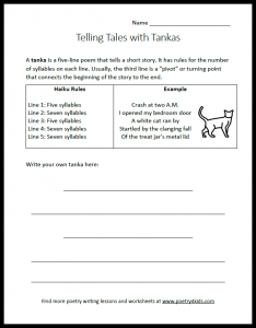 Tanka Writing Worksheet for kids