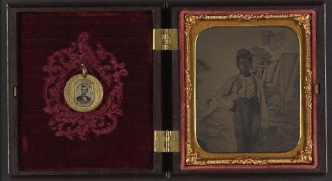 Tintype with American Flag and Campaign Button