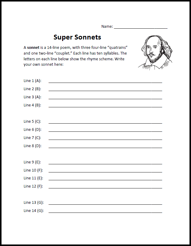 English Sonnet Worksheet Example