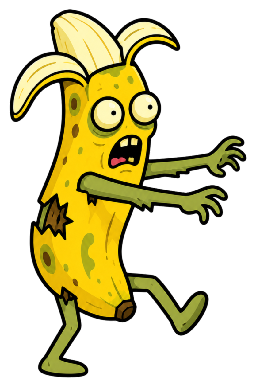 Drawing of a zombie banana to illustrate the poem "Lunchbox Switcheroo" by Kenn Nesbitt
